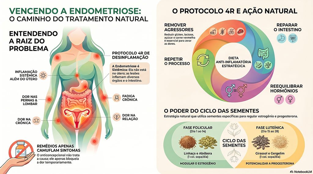 Guia do tratamento natural da endometriose - Protocolo 4R nutrição anti-inflamatória