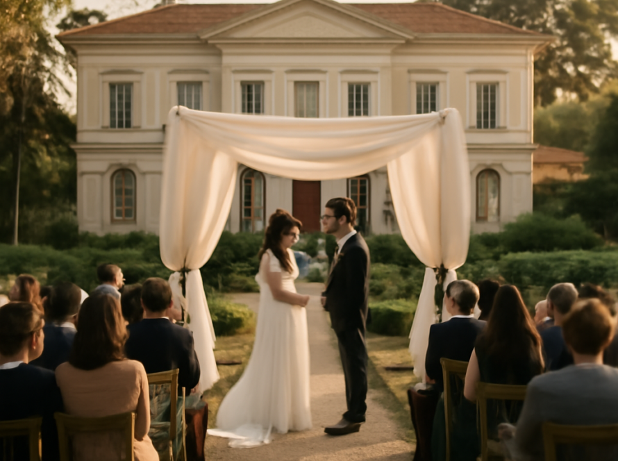 Checklist invisível da noiva no campo: vento, insetos e temperatura sem tirar a elegância do casamento judaico na fazenda